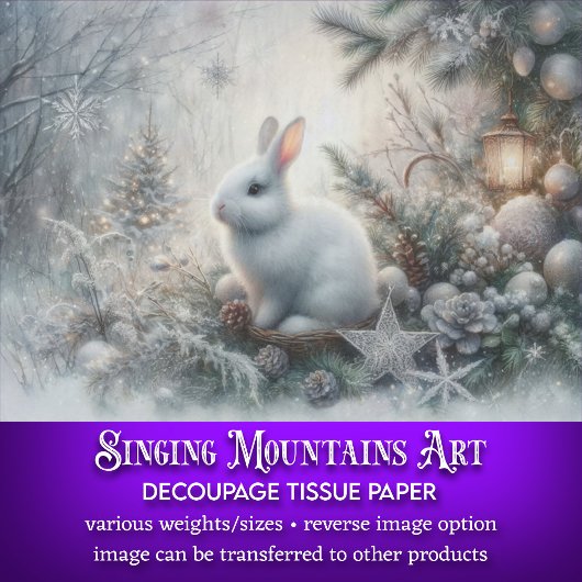 Wit Konijn in Winterse Decoupage Landschap Tissuepapier