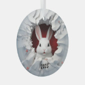 Wit Konijn Kerstmis Glas Ornament (Voorkant Rechts)