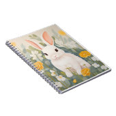 Wit konijn onder lentebloemen notitieboek (Rechterzijde)