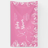 Wit Konijn Wit Bloemen Roze Baby shower Spandoek (Verticaal)