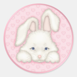 Wit konijntje - roze ronde sticker