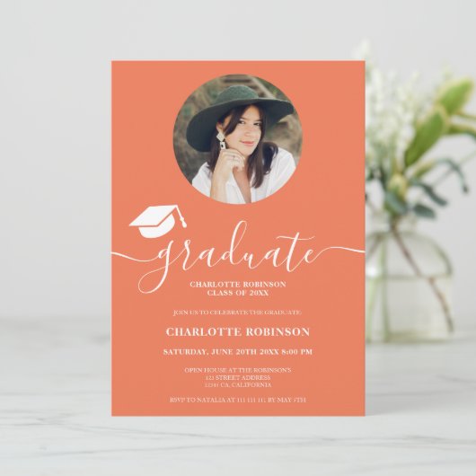 Wit koraal afstuderen script foto afstuderen kaart (Staand voorkant)