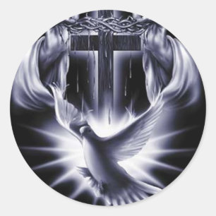 Wit kruis met duif ronde sticker