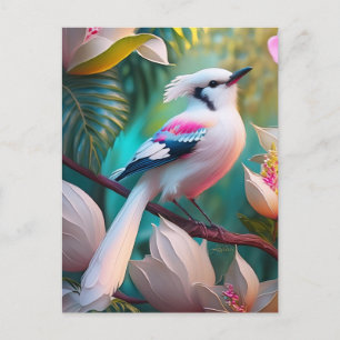 Wit Kuif Blozend Borst Fantasie Vogel Briefkaart