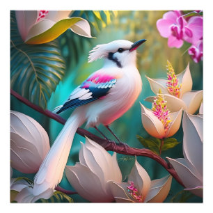 Wit Kuif Blozend Borst Fantasie Vogel Foto Afdruk