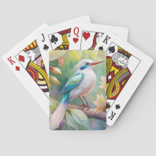 Wit Kuif Iridescente Blauwe Vleugel Fantasie Vogel Pokerkaarten