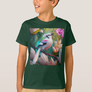 Wit Kuifje Blozende Borst Fantasie Vogel T-shirt