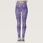 Wit kunstdeco geometrisch patroon op ultraviolet leggings (Voorkant)