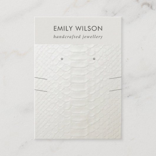 WIT LEATHER TEXTURE KETTING EARRING DISPLAY VISITEKAARTJE (Voorkant)