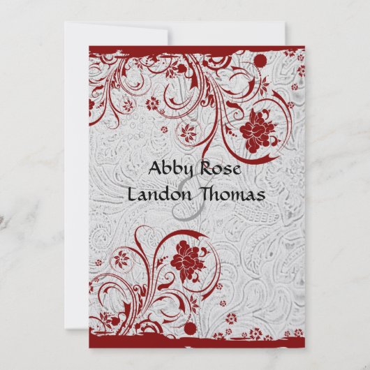 Wit leder en rode lace-bruiloft kaart (Achterkant)