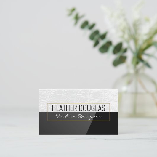 Wit leer | Zwart hoogglans Visitekaartje (Staand voorkant)