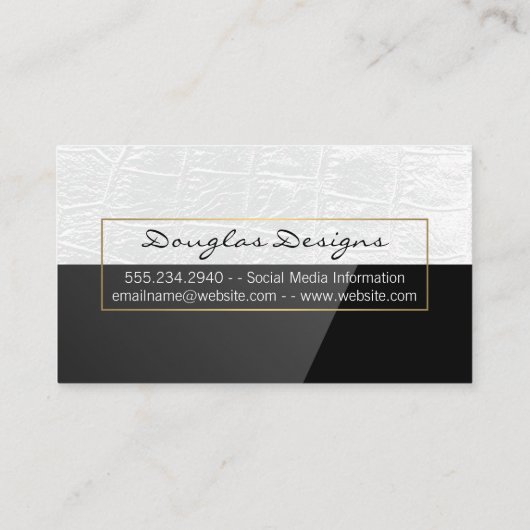 Wit leer | Zwart hoogglans Visitekaartje (Achterkant)