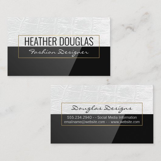 Wit leer | Zwart hoogglans Visitekaartje (Voorkant / Achterkant)