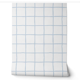 Wit Licht Blau Geruit Scandi Minimalistisch Behang