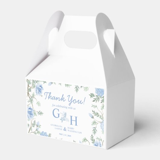 Wit Licht Zachte Paste Blauwe Bloemen Bloemen Huwe Bedankdoosjes (Achterkant)