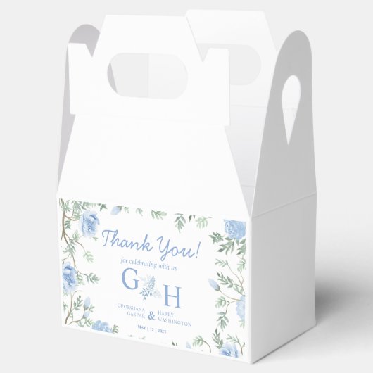 Wit Licht Zachte Paste Blauwe Bloemen Bloemen Huwe Bedankdoosjes (Geopend)