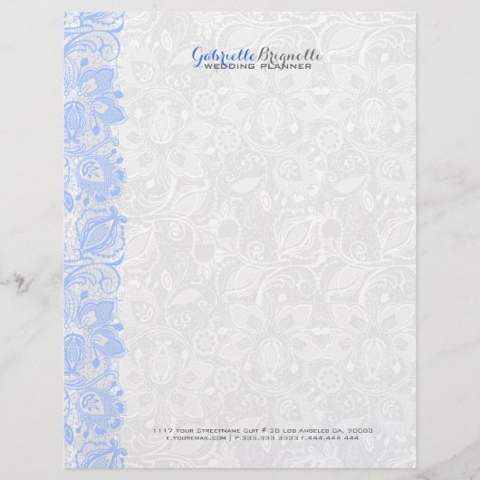 Wit & lichtblauw  bloemenkant persoonlijk briefhoofd (Voorkant)