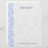 Wit & lichtblauw  bloemenkant persoonlijk briefhoofd (Voorkant / Achterkant)