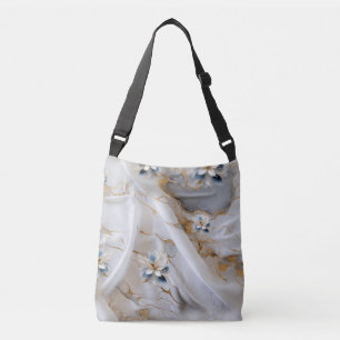 Wit & lichtblauw Zijdeachtige Bloemen op een Zijde Crossbody Tas