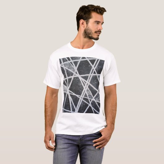 Wit Lijnen zwart en wit abstract T-shirt (Voorkant volledig)