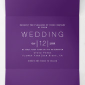 Wit lijst en initialen monogram paarse bruiloft drieluik uitnodiging (Binnenkant midden)