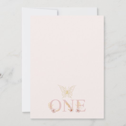 Wit Lijst Meisjes Roze Boho Bloemen 1e Verjaardag Kaart (Achterkant)