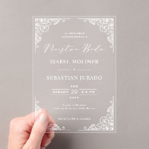 Wit Lijst Nuestra Boda Spaans Huwelijk Acryl Uitnodigingen