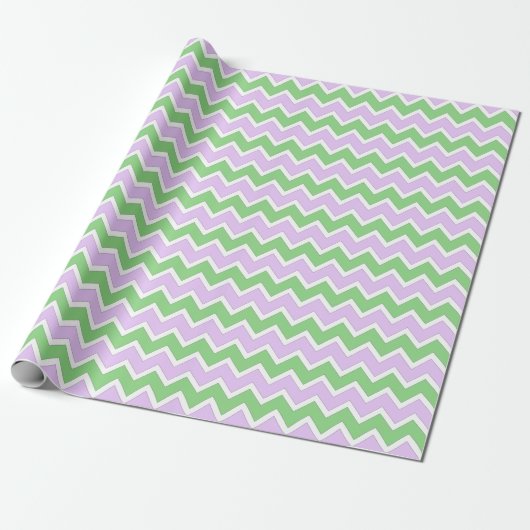 Wit, Lila en Groen Chevron Verpakkingsdocument Cadeaupapier (Uitgerold)