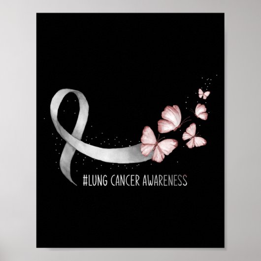 Wit Lint Longkanker Bewustzijn Vlinder Poster (Voorkant)