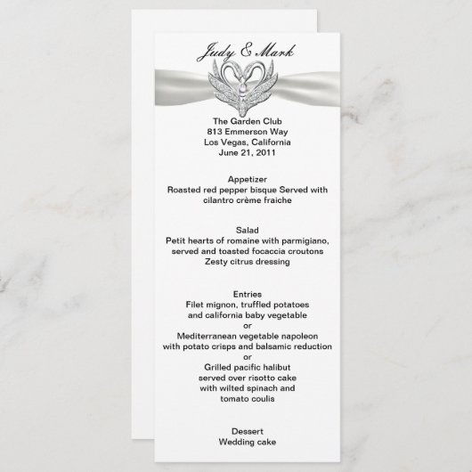 Wit Lint Zilveren Zwanen Menu Kaart (Voorkant / Achterkant)