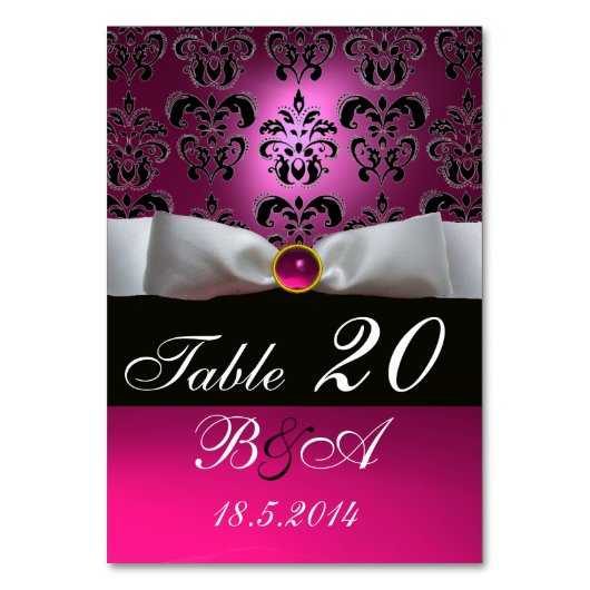 WIT LINT, ZWART ROZE FUCHSIA DAMASKUS MONOGRAM KAART (Voorkant)