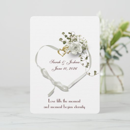 Wit-linthart bruiloft met Rings Kaart (Staand voorkant)