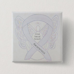 Wit lintje voor kinderen met seksueel misbruik vierkante button 5,1 cm