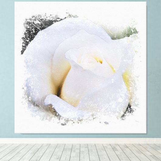 *~* Wit Macro Roos Floral AR8 Canvas Afdruk (Insitu (Houten vloer))