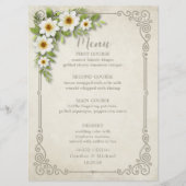 wit madeliefje bloemenromantische rustieke bruilo menu (Voorkant)