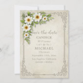 wit madeliefje bloemenromantische rustieke bruilo save the date (Voorkant)