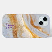 Wit marmer chic goud glitters monogram Case-Mate iPhone case (Achterkant (horizontaal))