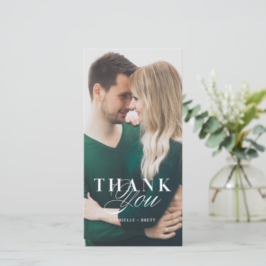 Wit Marmer Dank u Bruiloft Kaart (Staand voorkant)