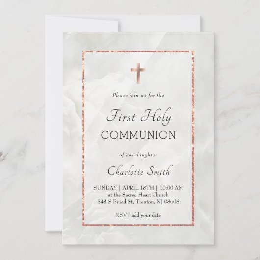 wit marmer Eerste Heilige Communie Kaart (Voorkant)
