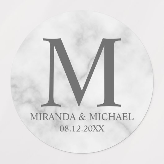 Wit Marmer Elegant Monogram Bruiloft Favor Labels (Design 1)