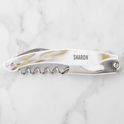 Wit marmer en goud kurkentrekker (Achterkant)