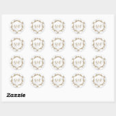 Wit Marmer en Gouden Badge Monogram Envelopzegel Ronde Sticker (Vel)
