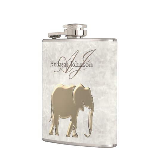 Wit marmer en gouden olifant Elegant Monogrammed Heupfles (Links)