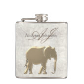 Wit marmer en gouden olifant Elegant Monogrammed Heupfles (Voorkant)