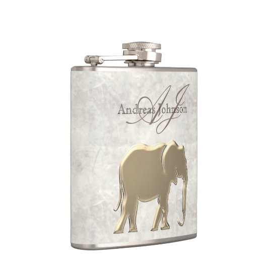 Wit marmer en gouden olifant Elegant Monogrammed Heupfles (Rechts)
