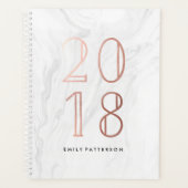 Wit marmer en Roos goud | Gepersonaliseerde planne Planner (Voorkant)