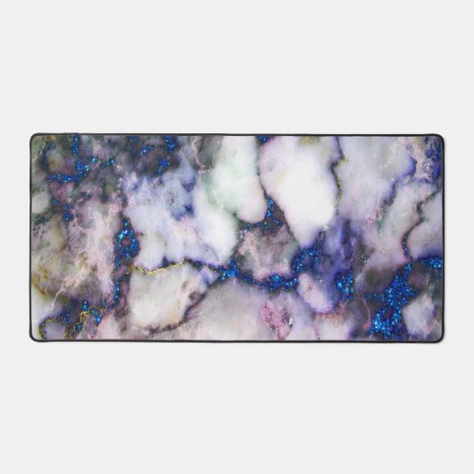 Wit marmer en roze en blauw glitter bureaumat (Voorkant)