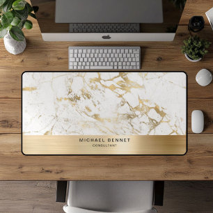 Wit Marmer Faux Gold Metallic Business Bureaumat