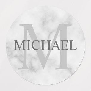 Wit Marmer Gepersonaliseerd Monogram en Naam Label