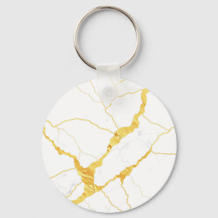 Wit Marmer Goud Aderen Patroon Sleutelhanger